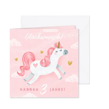 Einhorn Glückwunschkarte 3. Geburtstag rosa Wolken